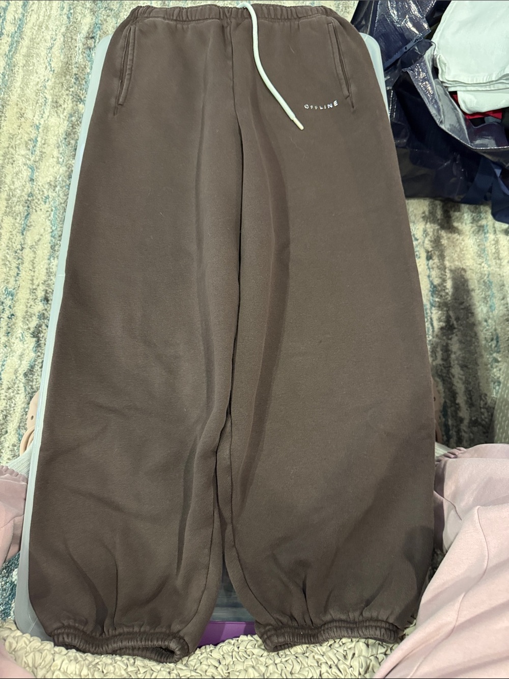 aerie Brown Track Pants with Drawstring